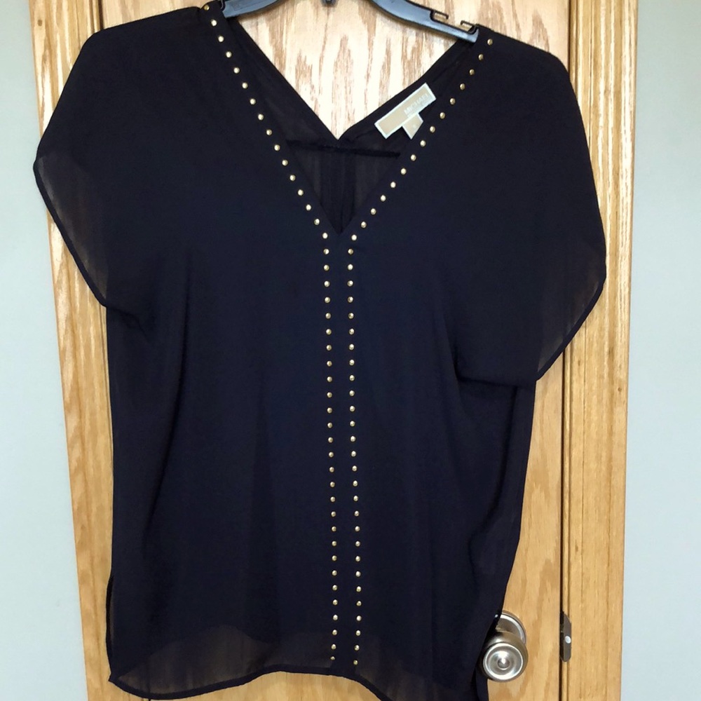 Michael Kors Black top with gold metal accents - *runs big